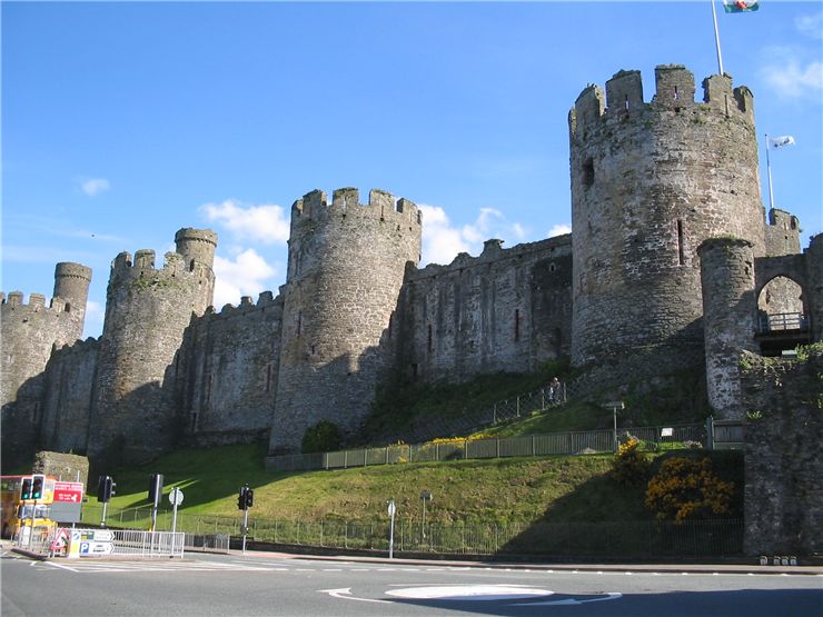 A view of the Conwy castle's massive defensive wall